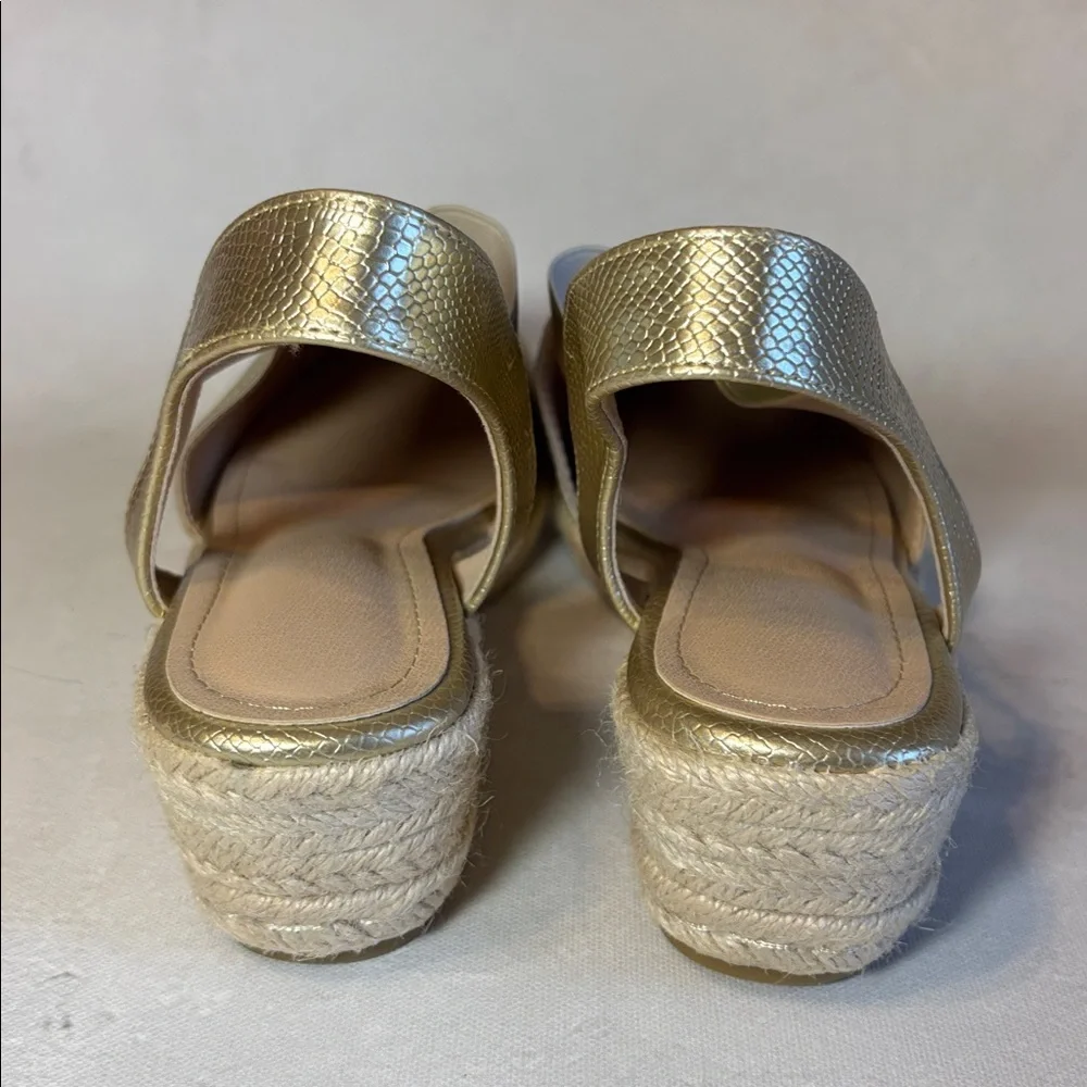 Elegant Gold Women's Slingback Espadrilles, elastic strap, 2” wedge, size 41, 10